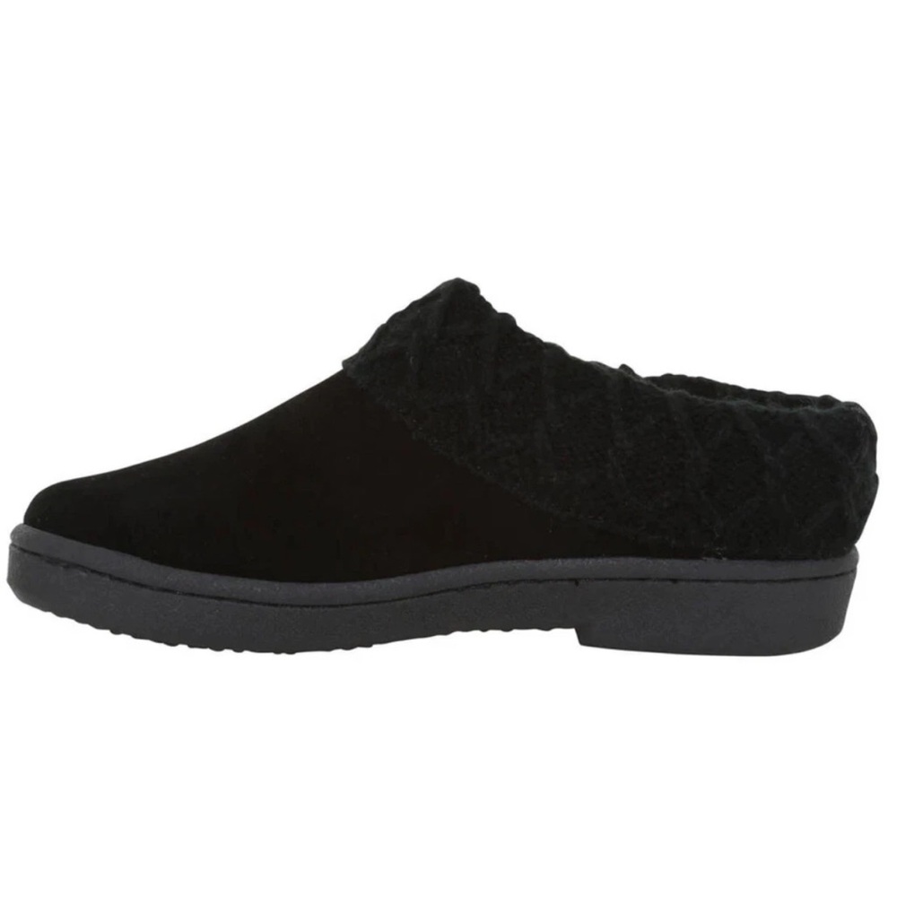 Clarks Suede Leather Knitted Collar Clog Fur Lining Slippers All Black new